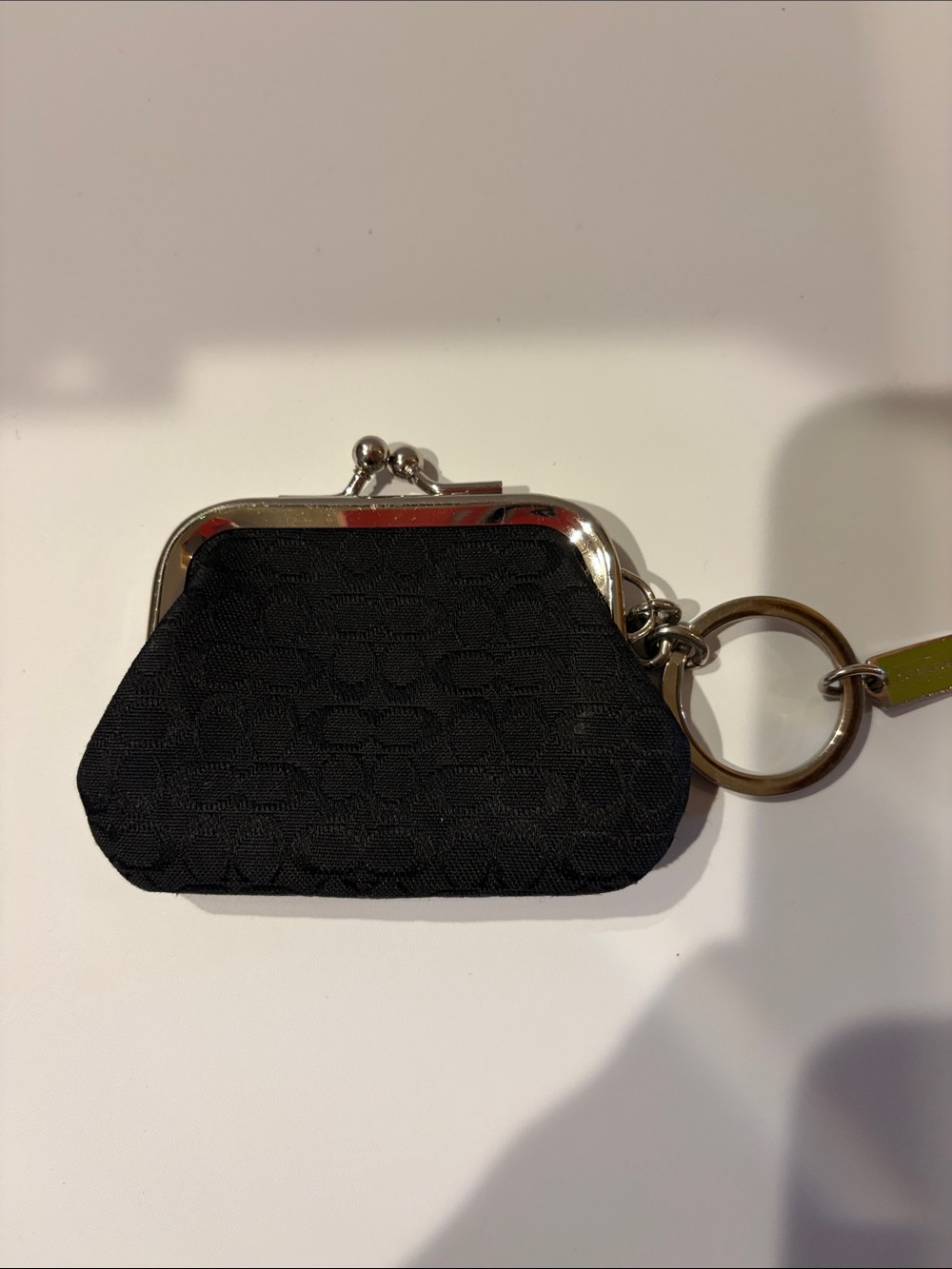 Coach Black Textured Kiss-Lock Key & Card Holder with Key Ring